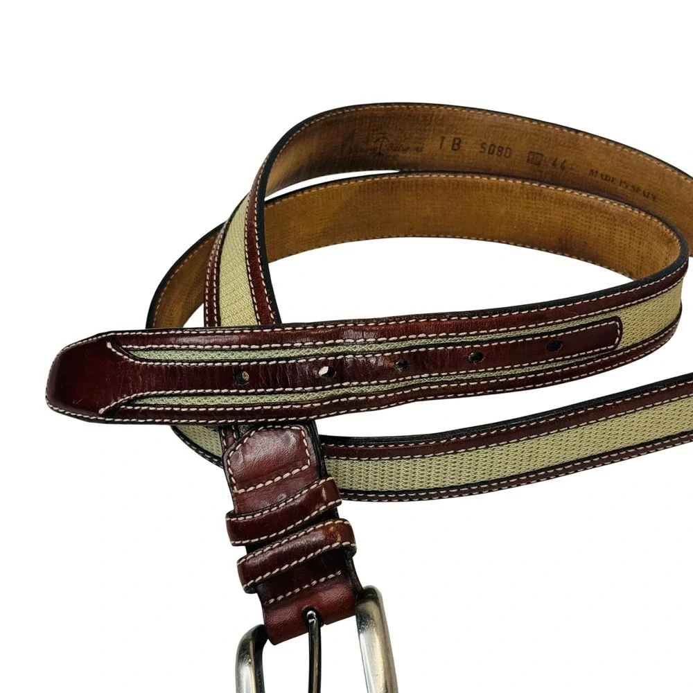 Tommy Bahama Leather Canvas Belt Men's Brown‎ Tan Size 44 Spain Classic Casual